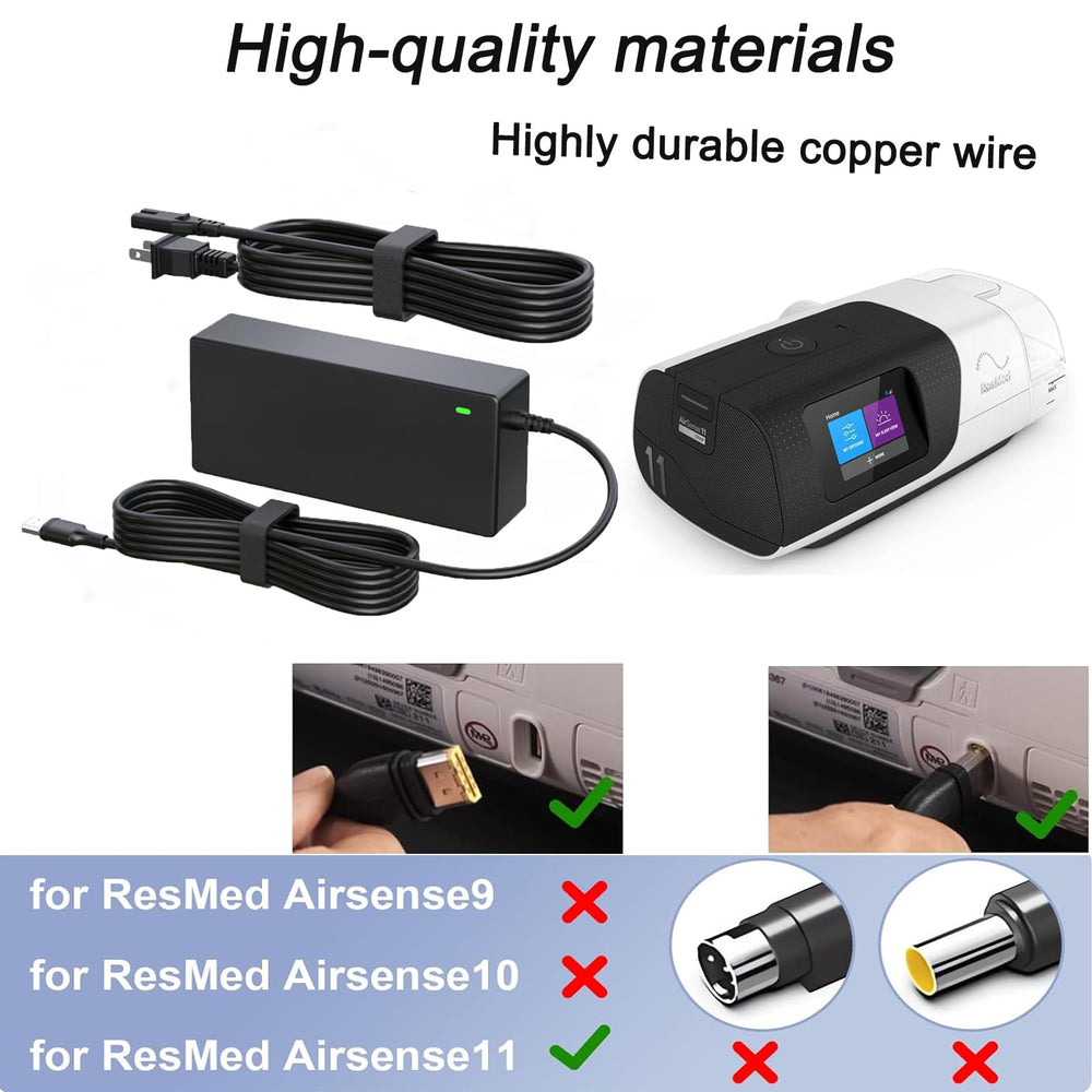 WSVOLLIS 65W adapter for AirSense 11 back view, sturdy build