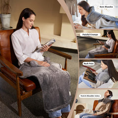 WUGE heating pad stays in place thanks to weighted edges and snap fasteners.