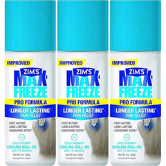 Wutsar Zim's Max Freeze Pro bottle close-up highlights a cooling roll-on for targeted relief.