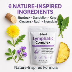 WXDOAU 6-in-1 ingredients close-up features burdock root and dandelion for balance.
