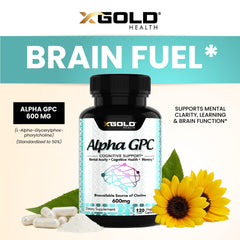 Alpha GPC label closeup with USA-made quality note.