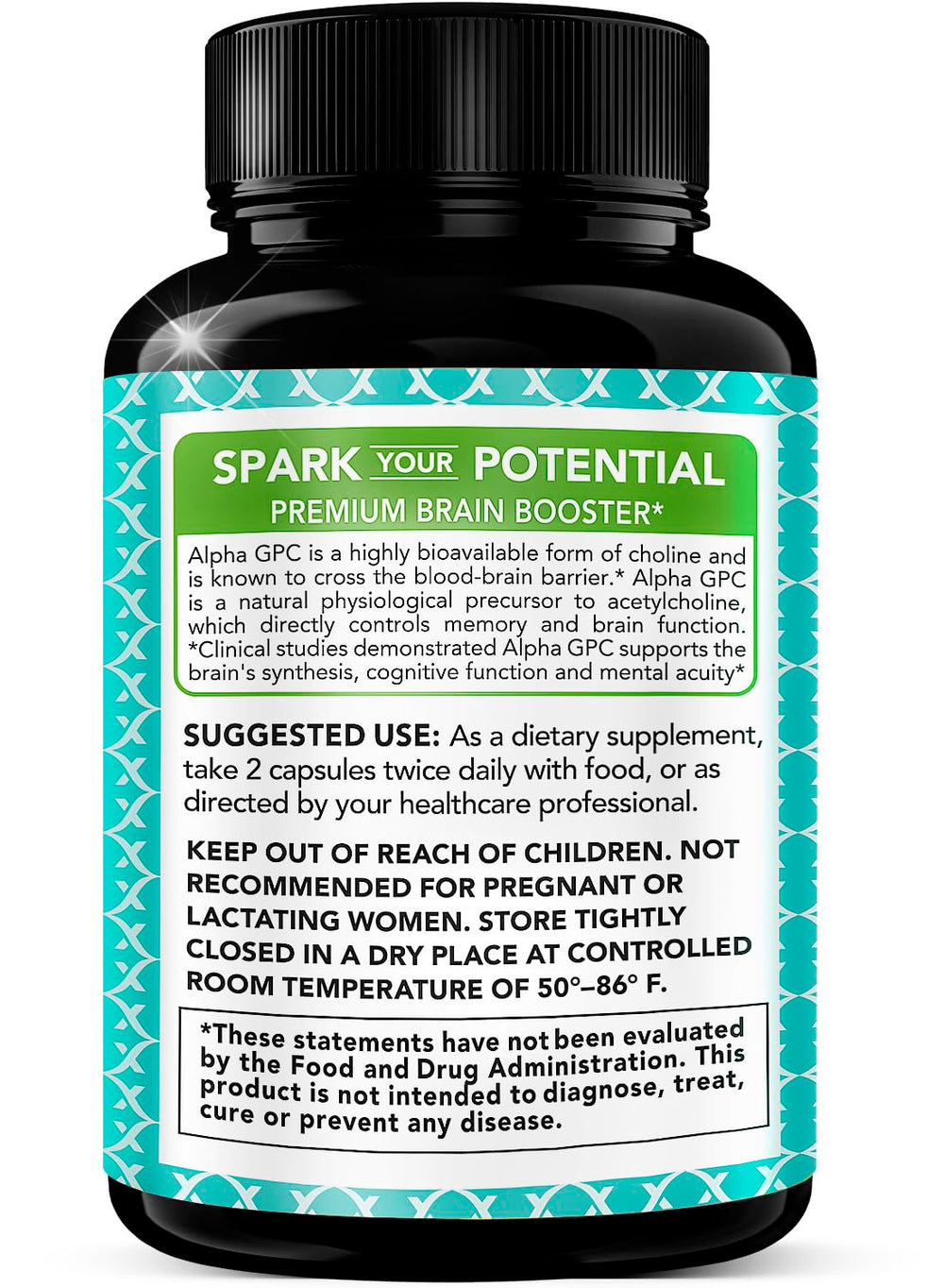 X Gold Health Alpha GPC purity label emphasizes high purity and vegan formula.
