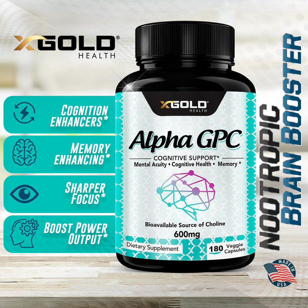 X Gold Health Alpha GPC study scene highlights memory and attention potential.