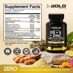 X Gold Health D3/K2/Zinc capsules close-up for daily immune support.