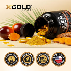 X Gold Health daily-use capsule with glass of water for routine mobility