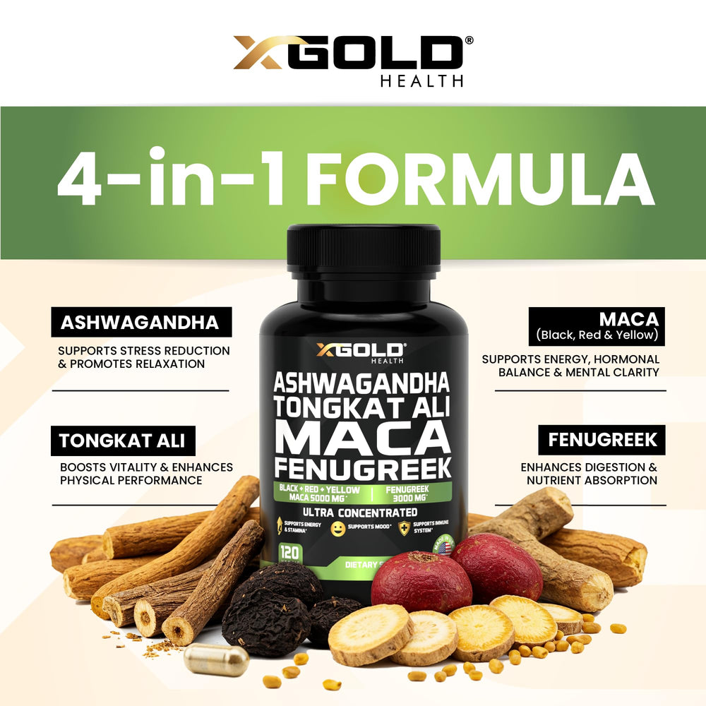 X Gold Health herbal blend label highlights concentrated extracts for potency.