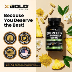 X Gold Health 95% purity quercetin visual highlights potency.