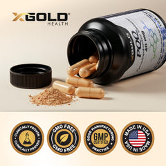 X Gold Health Mito Energy fermented PQQ illustration suggesting high absorption formula.
