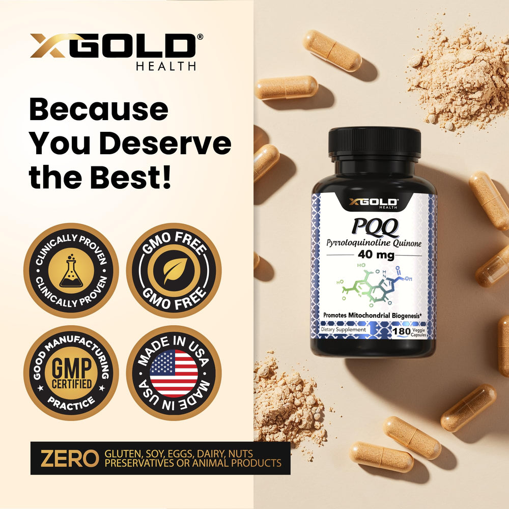 X Gold Health Mito Energy label close-up displaying Non-GMO and gluten-free claims.