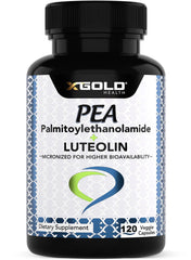 X Gold Health Palmitoylethanolamide bottle shows premium US-made formula and quality packaging.
