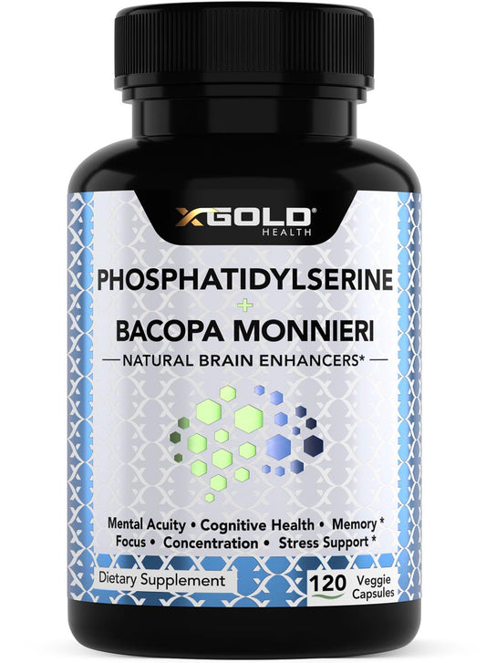X Gold Health Phosphatidylserine & Bacopa 800mg bottle front for daily focus support