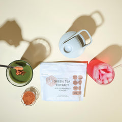 Xalya Green Tea Extract powder stirred into a smoothie for natural focus