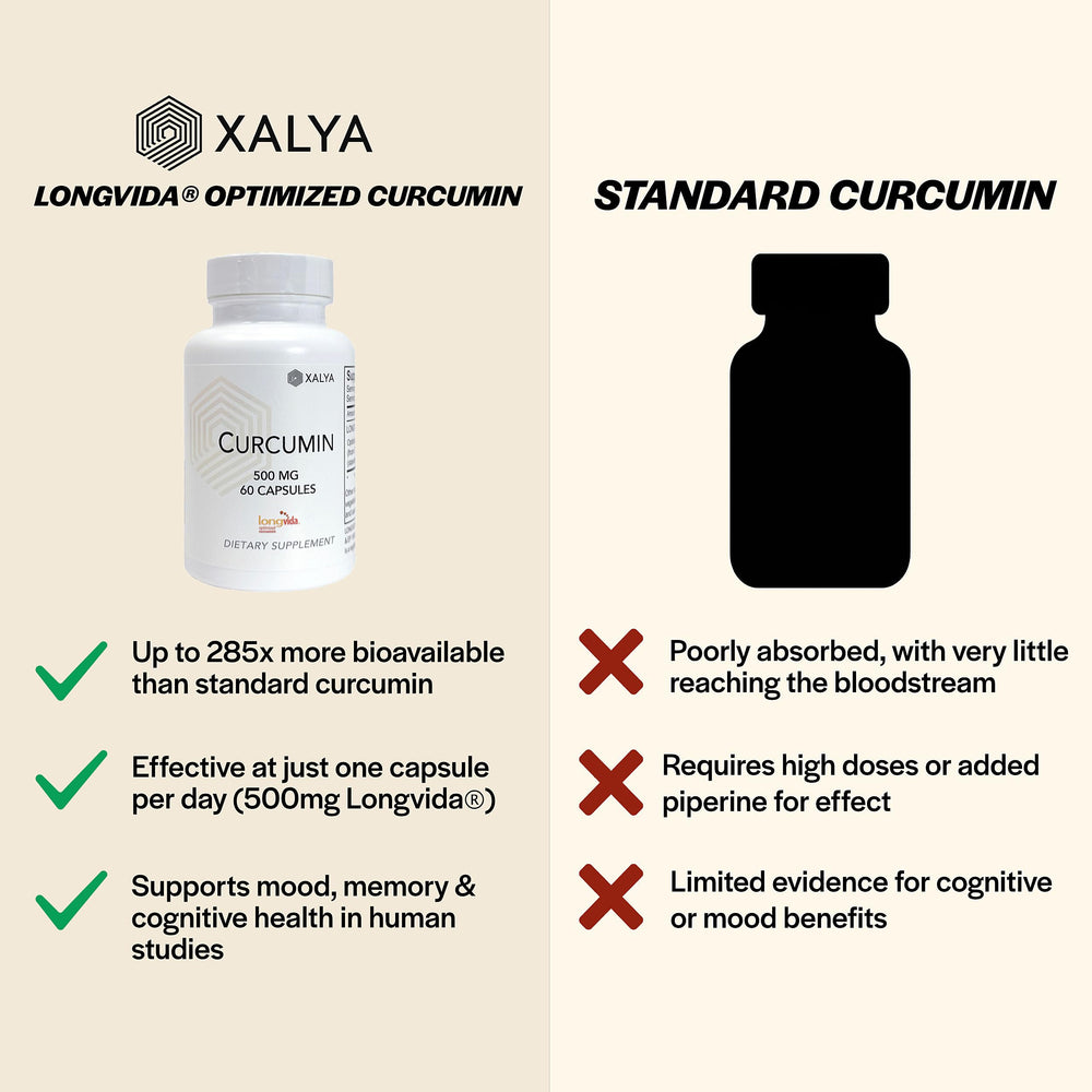 Xalya Longvida Curcumin bottle cap viewed up close for daily intake.