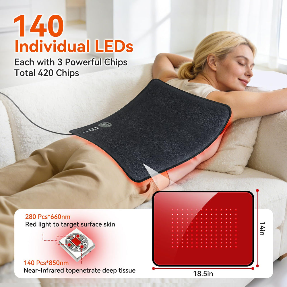 Portable infrared therapy pad for home use, travel, or office.
