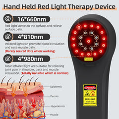 XHUIA red light diodes show 980/810/660 nm for multi-depth treatment.