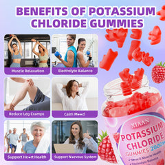 XIAAN potassium gummies ingredient panel highlights vegan sugar-free formula.