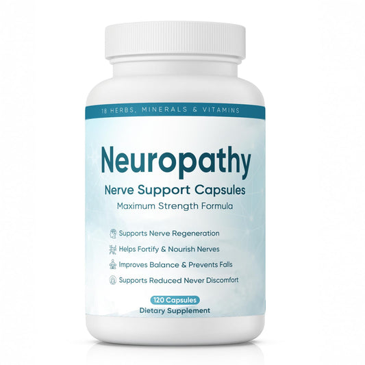 XIOEGSKE Neuropathy Supplement bottle front shows vegan formula for nerve comfort.