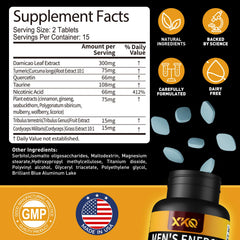 XKQ Men's Vitality bottle label close-up highlighting ingredients for stamina.