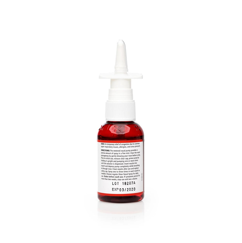 Xlear MAX bottle angled view emphasizing compact, travel-friendly design.