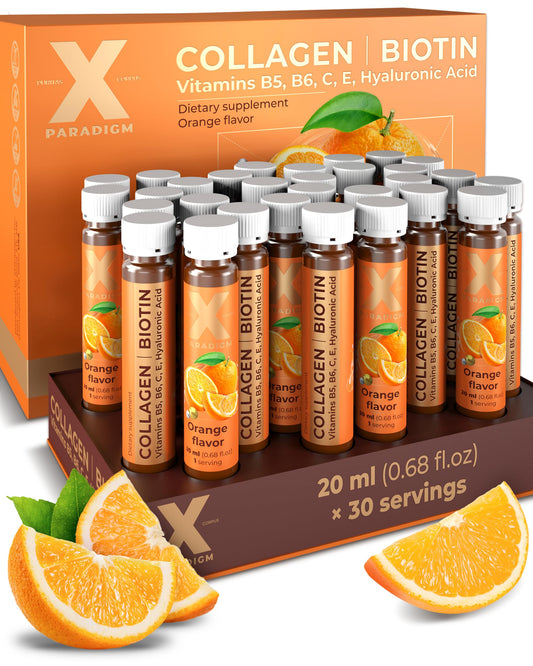 XParadigm Puritas Corpus liquid collagen bottle front with orange flavor for daily beauty support.