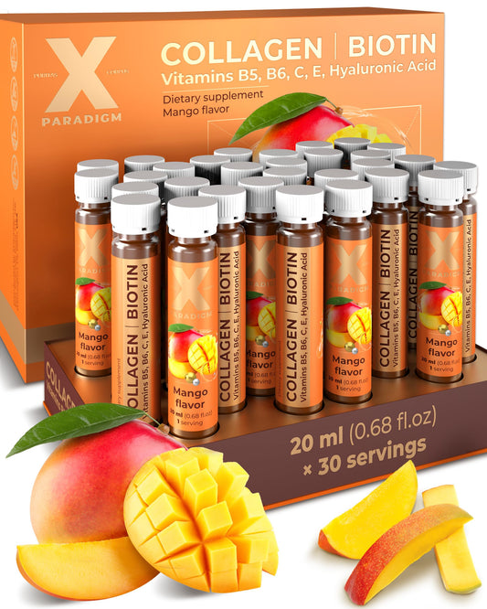 XParadigm Puritas Corpus liquid collagen shot mango bottle for daily convenience