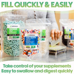 XPRS Nutra Size 2 empty capsules ready for precision filling with powders and herbs.