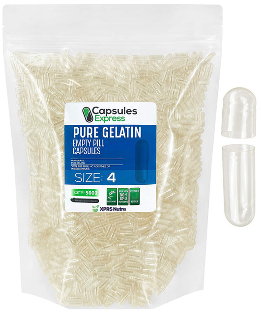 XPRS Nutra Size 4 clear capsules ready for precise filling with transparent shells.