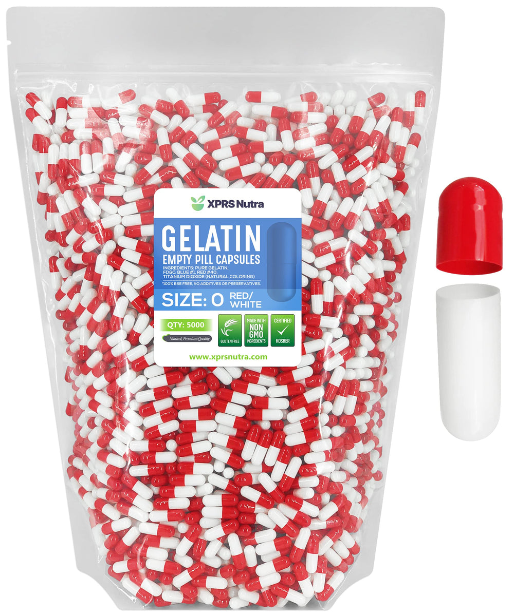 XPRS Nutra Size 0 empty capsules in red and white, ideal for precise DIY supplement filling