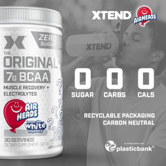 Xtend Airheads Candy bottle side view emphasizes convenient gym packaging.