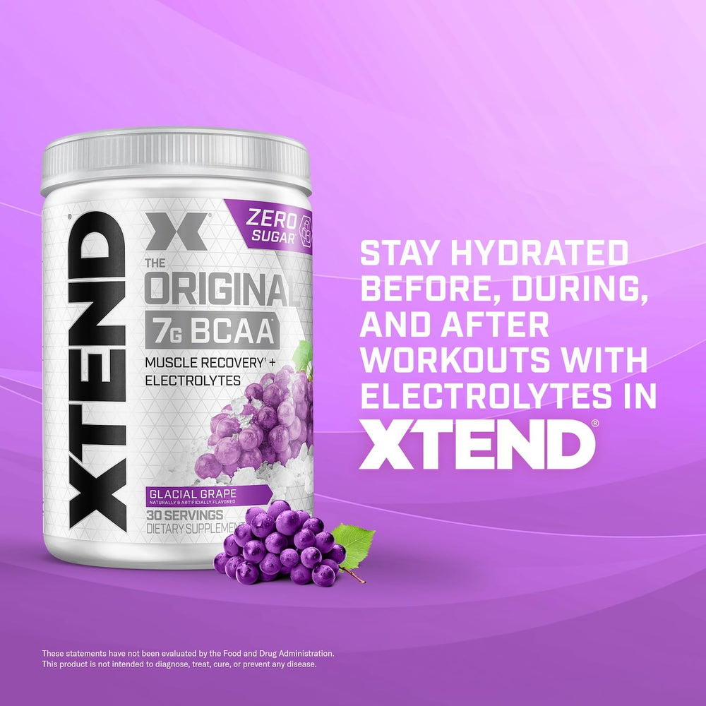 Xtend Original bottle close-up highlights flavor and sugar-free formula.