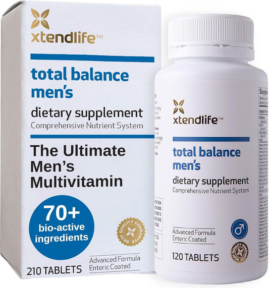 Xtendlife Total Balance bottle front showcases a daily immune and energy support multivitamin.