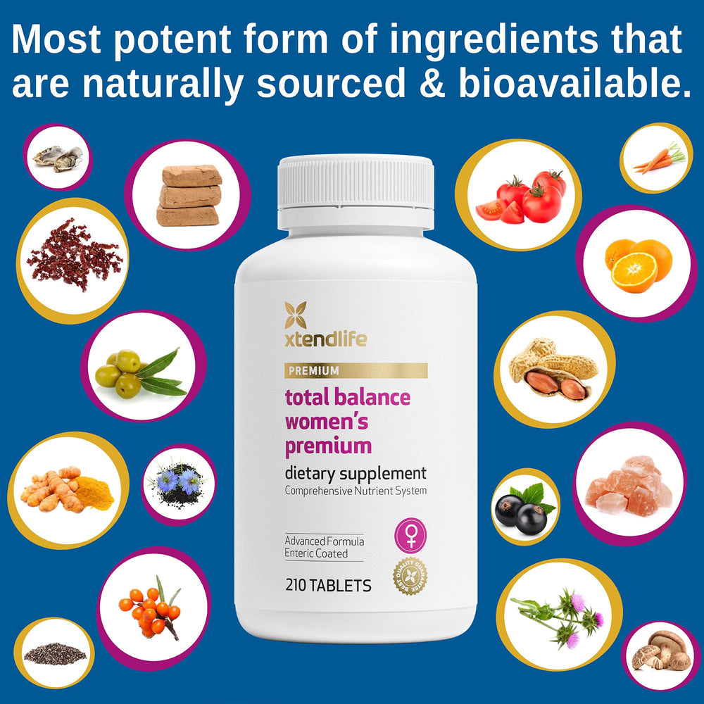 Xtendlife Total Balance ingredients panel emphasizes diverse nutrients