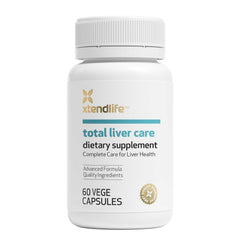 Xtendlife Total Liver Care bottle label highlights detox support with milk thistle.