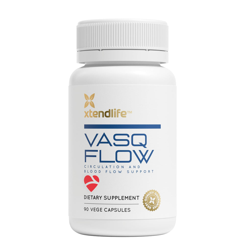 Xtendlife VasQFlow bottle front with nitric oxide support label