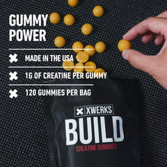 On-the-go use of XWERKS Build Creatine Gummies lemon in gym bag