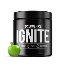 Xwerks Ignite Green Apple pre-workout powder ready to mix for focused training
