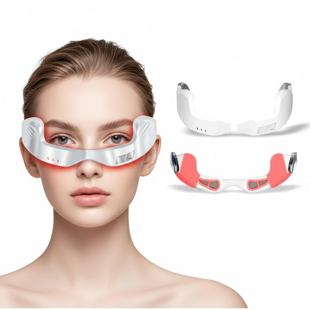 XYAIZL red light therapy glasses worn, soothing eye fatigue and refreshing the under-eye area.