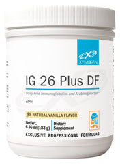 XYMOGEN IG 26 Plus DF bottle showcasing the dairy-free formula for gut balance and immune support.
