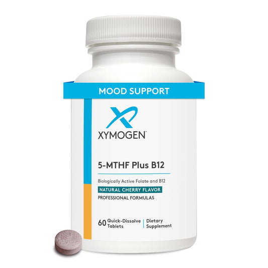 XYMOGEN cherry-flavored 5-MTHF Plus B12 tablet dissolves quickly.