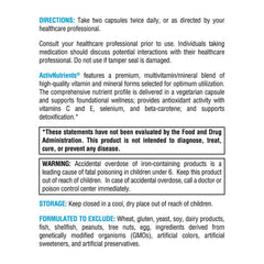 Detail of ActivNutrients label with chelated minerals and B vitamins
