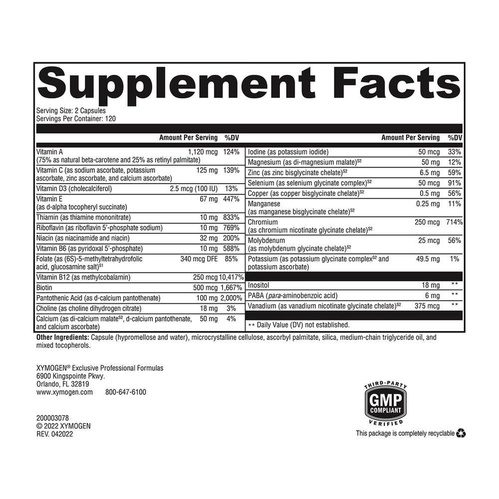 XYMOGEN ActivNutrients label front highlighting allergen exclusions and ingredient quality.