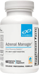 XYMOGEN Adrenal Manager bottle front showing packaging for daily energy support