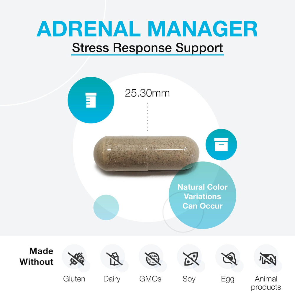XYMOGEN Adrenal Manager includes pantothenic acid for energy metabolism and nervous system support.