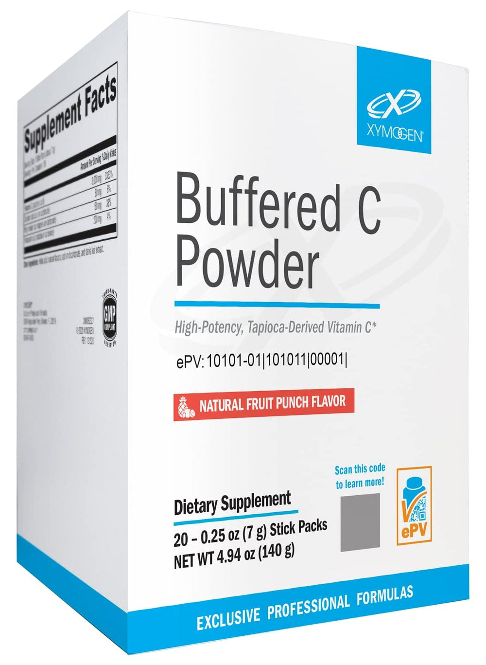 XYMOGEN Buffered C Powder packaging for easy daily use and antioxidant support