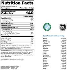 XYMOGEN FIT Lean Food Whey powder measure shows convenient 21 g protein per serving.