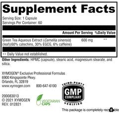 XYMOGEN Green Tea 600 bottle shown, premium ultra‑pure extract for daily use