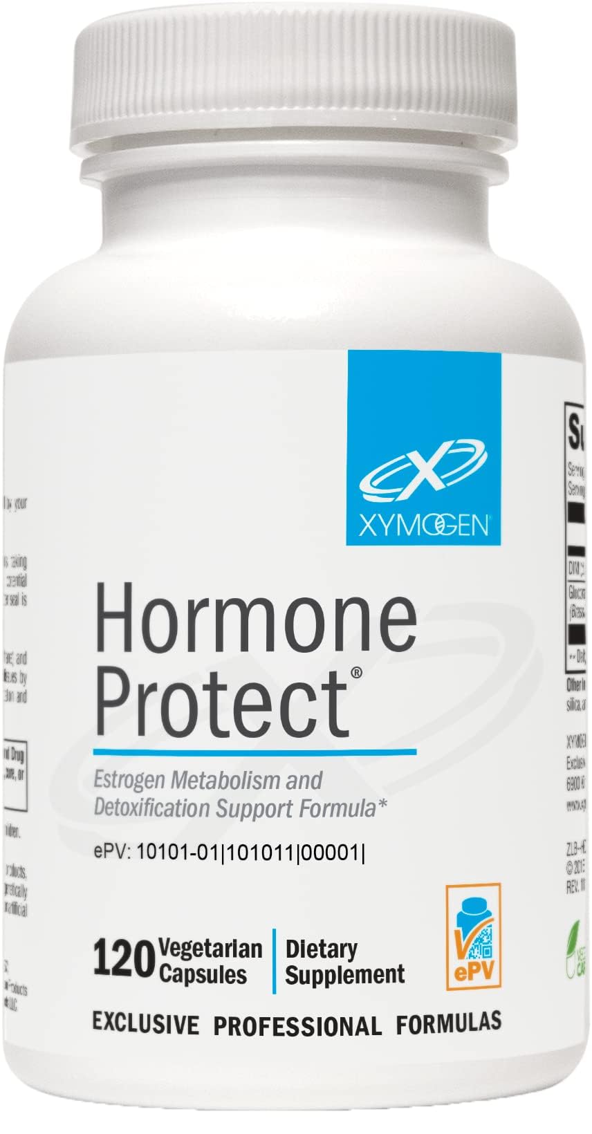 XYMOGEN Hormone Protect bottle front demonstrates estrogen metabolism support.