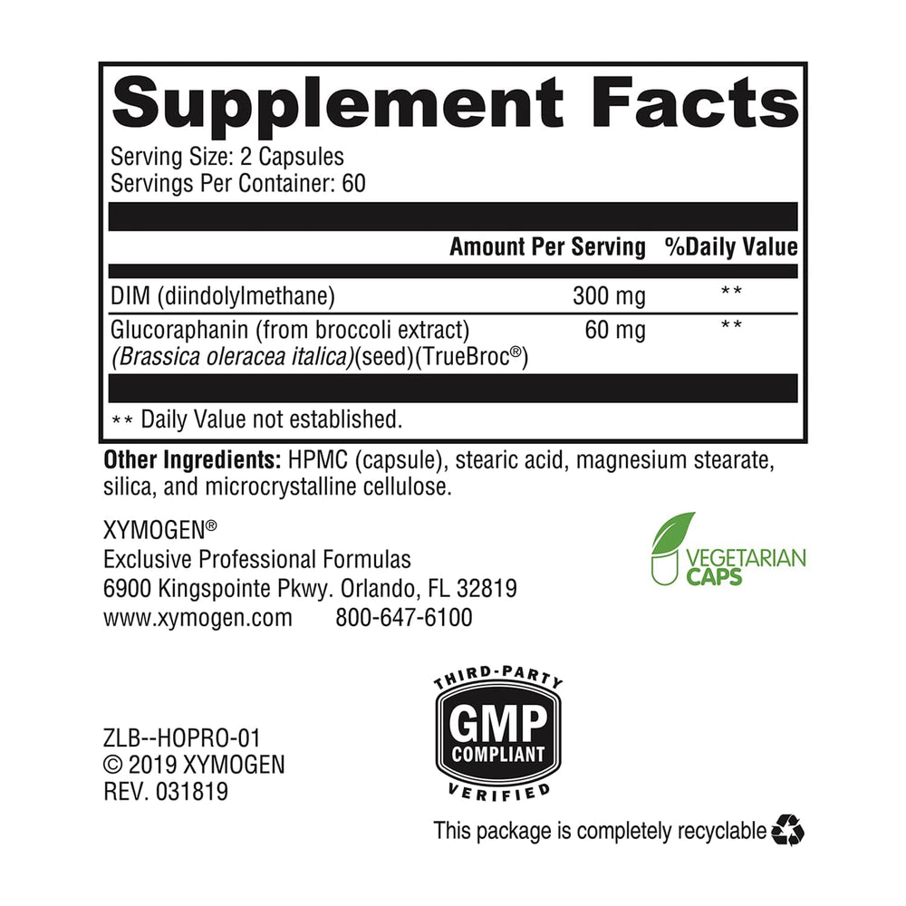 XYMOGEN Hormone Protect bottle label shows ingredients overview for estrogen balance.