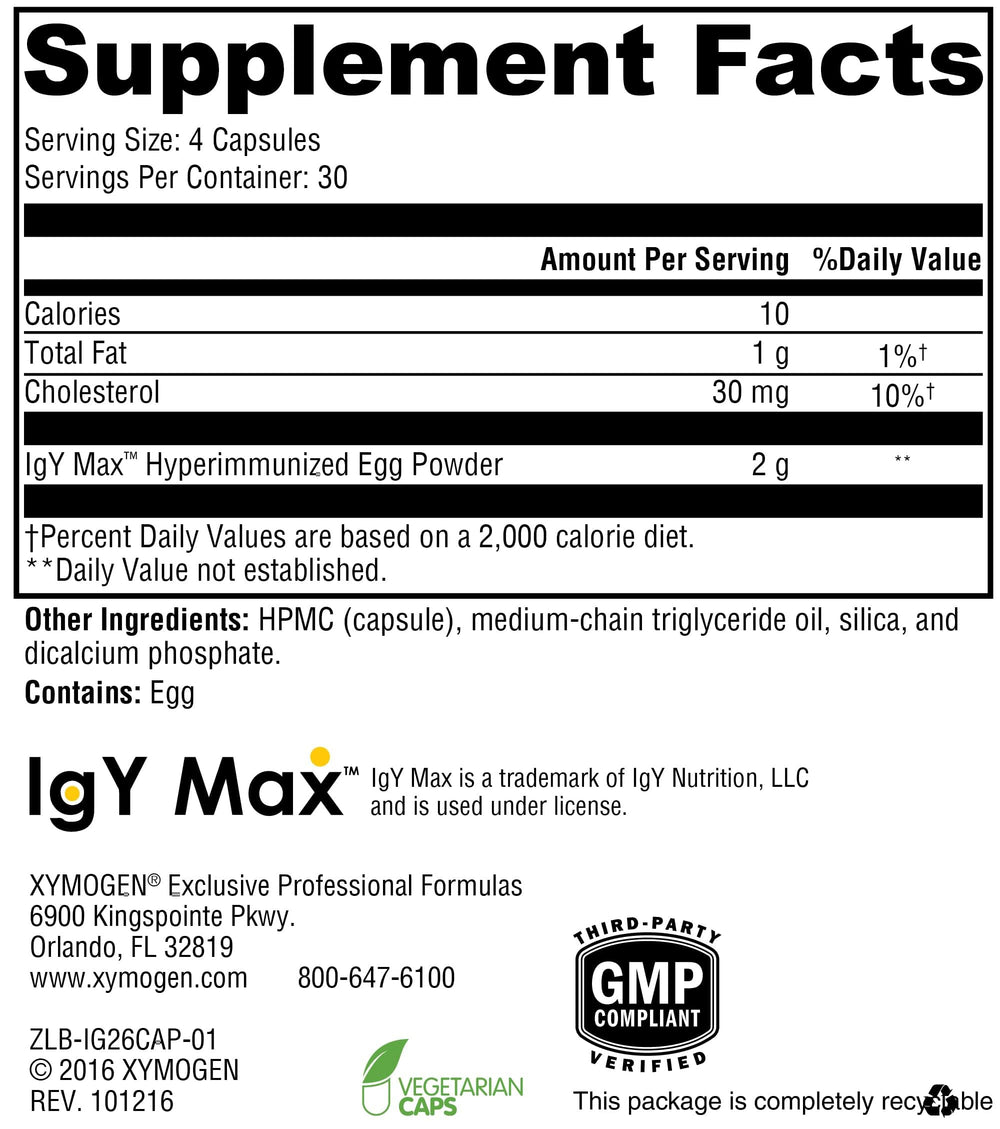 XYMOGEN IG 26 DF capsules close-up for convenient daily nutrition.