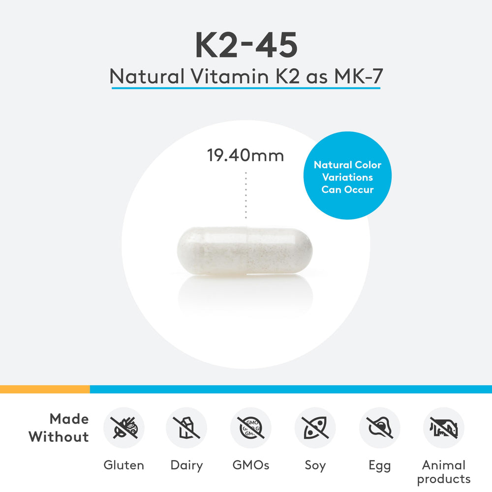 Close-up of XYMOGEN K2-45 capsules suggesting daily cardiovascular health use